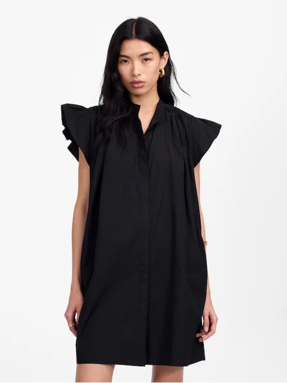 Madewell Flutter Sleeve Button-Front Mini Dress in Poplin SZ S